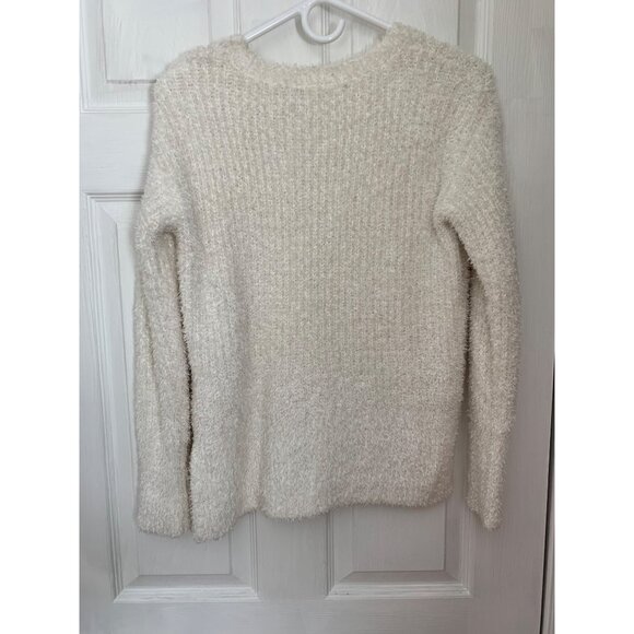Unbranded Womens Medium Ivory Fuzzy Textured Tunic Sweater Longsleeve - Picture 2 of 6